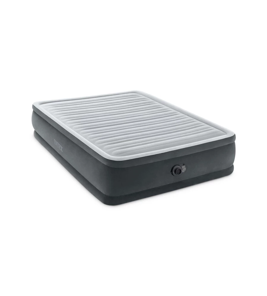 MATERASSO MATRIMONIALE AUTOGONFIANTE INTEX "AIRBED DURA-BEAM COMFORT-PLUSH ELEVATED" COLORE GRIGIO CHIARO E POMPA INTEGRATA 152X203X46 CM - COD. 64414ND