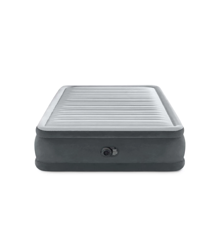 MATERASSO MATRIMONIALE AUTOGONFIANTE INTEX "AIRBED DURA-BEAM COMFORT-PLUSH ELEVATED" COLORE GRIGIO CHIARO E POMPA INTEGRATA 152X203X46 CM - COD. 64414ND