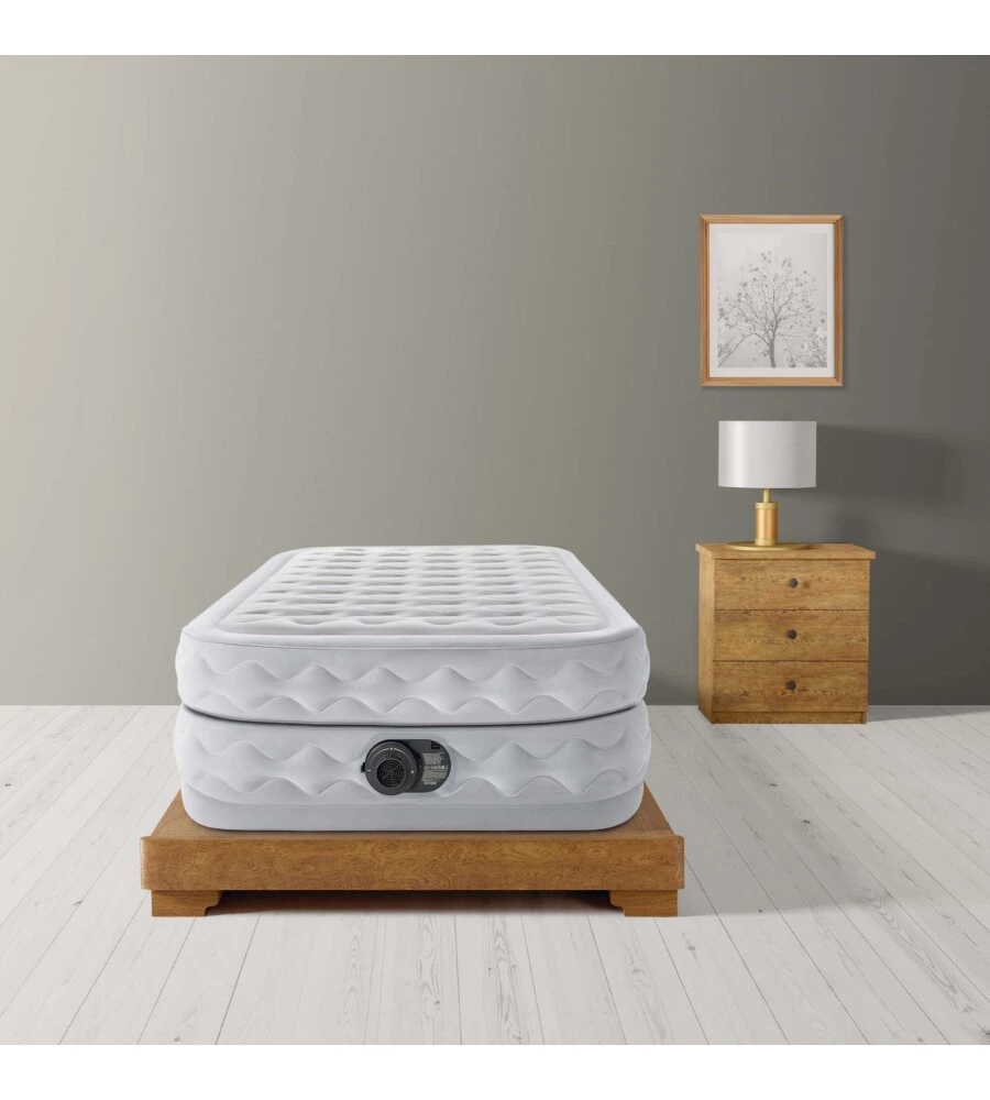 MATERASSO SINGOLO AUTOGONFIANTE "AIRBED DURA-BEAM SUPREME AIR-FLOW" COLORE GRIGIO CHIARO CON POMPA INTEGRATA, 99X191X51 CM - COD. 64488ND
