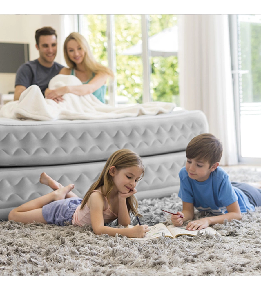 MATERASSO SINGOLO AUTOGONFIANTE "AIRBED DURA-BEAM SUPREME AIR-FLOW" COLORE GRIGIO CHIARO CON POMPA INTEGRATA, 99X191X51 CM - COD. 64488ND