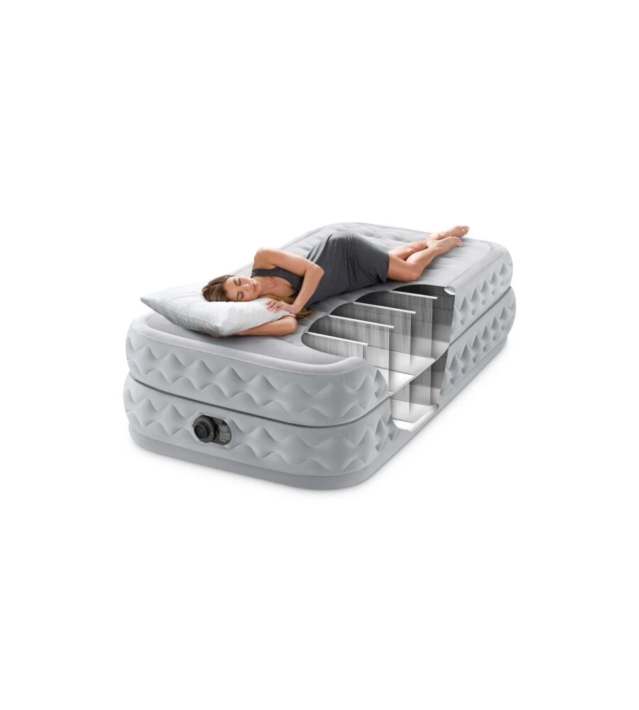 MATERASSO SINGOLO AUTOGONFIANTE "AIRBED DURA-BEAM SUPREME AIR-FLOW" COLORE GRIGIO CHIARO CON POMPA INTEGRATA, 99X191X51 CM - COD. 64488ND