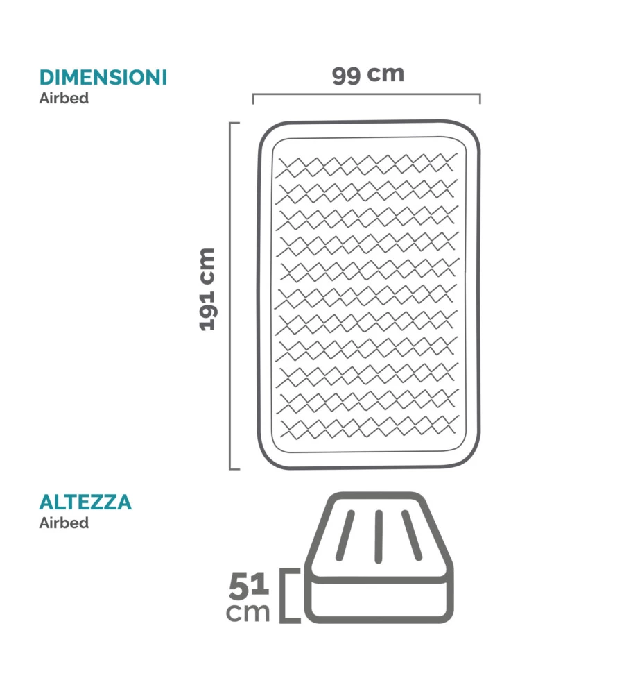 MATERASSO SINGOLO AUTOGONFIANTE "AIRBED DURA-BEAM SUPREME AIR-FLOW" COLORE GRIGIO CHIARO CON POMPA INTEGRATA, 99X191X51 CM - COD. 64488ND