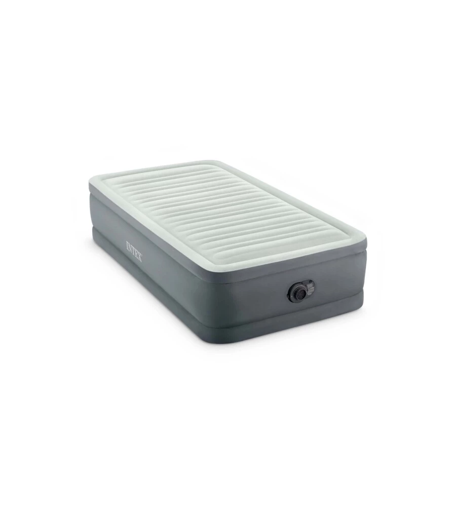 MATERASSO SINGOLO AUTOGONFIANTE INTEX "AIRBED DURA-BEAM PREMAIRE I" COLORE GRIGIO CHIARO E POMPA INTEGRATA, 99X191X46 CM - COD. 64902ND