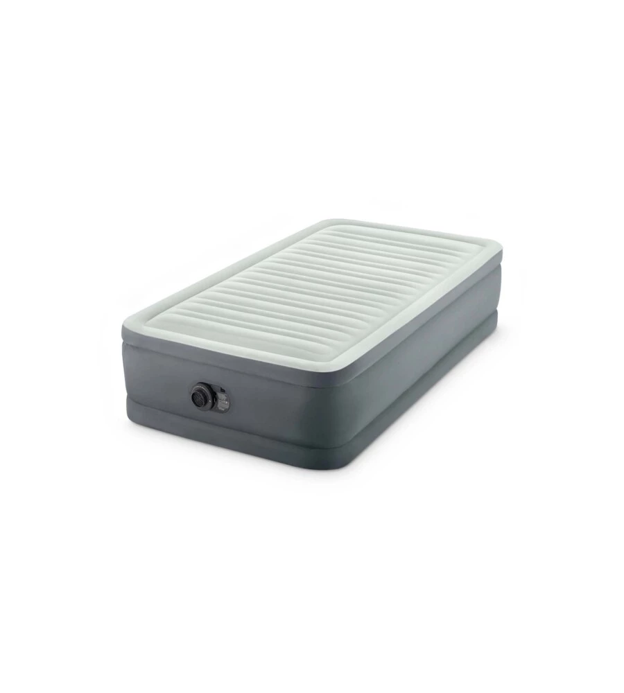 MATERASSO SINGOLO AUTOGONFIANTE INTEX "AIRBED DURA-BEAM PREMAIRE I" COLORE GRIGIO CHIARO E POMPA INTEGRATA, 99X191X46 CM - COD. 64902ND