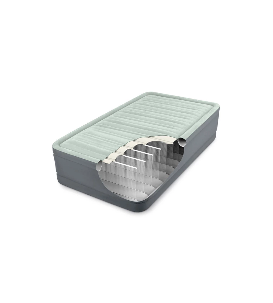 MATERASSO SINGOLO AUTOGONFIANTE INTEX "AIRBED DURA-BEAM PREMAIRE I" COLORE GRIGIO CHIARO E POMPA INTEGRATA, 99X191X46 CM - COD. 64902ND