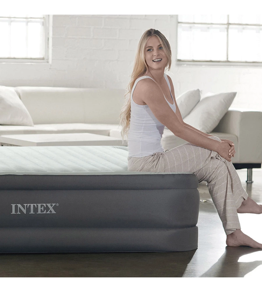 MATERASSO PIAZZA E MEZZA AUTOGONFIANTE INTEX "AIRBED DURA-BEAM PREMAIRE I" COLORE GRIGIO CHIARO CON POMPA INTEGRATA, 137X191X46 - COD. 64904ND