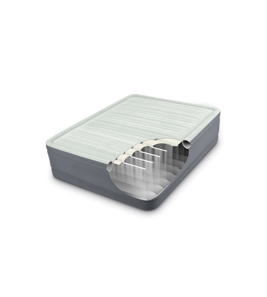 MATERASSO PIAZZA E MEZZA AUTOGONFIANTE INTEX "AIRBED DURA-BEAM PREMAIRE I" COLORE GRIGIO CHIARO CON POMPA INTEGRATA, 137X191X46 - COD. 64904ND