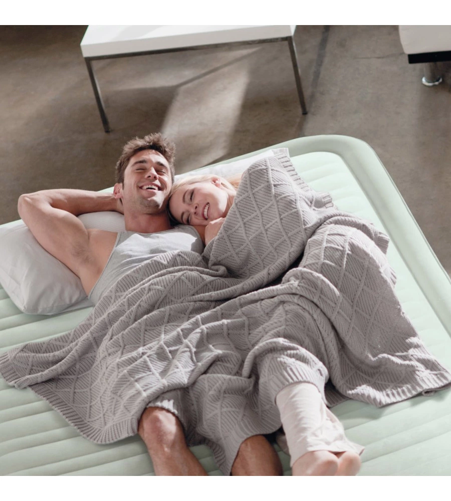 MATERASSO MATRIMONIALE AUTOGONFIANTE INTEX "AIRBED DURA-BEAM PREMAIRE I" COLORE GRIGIO CHIARO E POMPA INTEGRATA, 152X203X46 CM - COD. 64906ND
