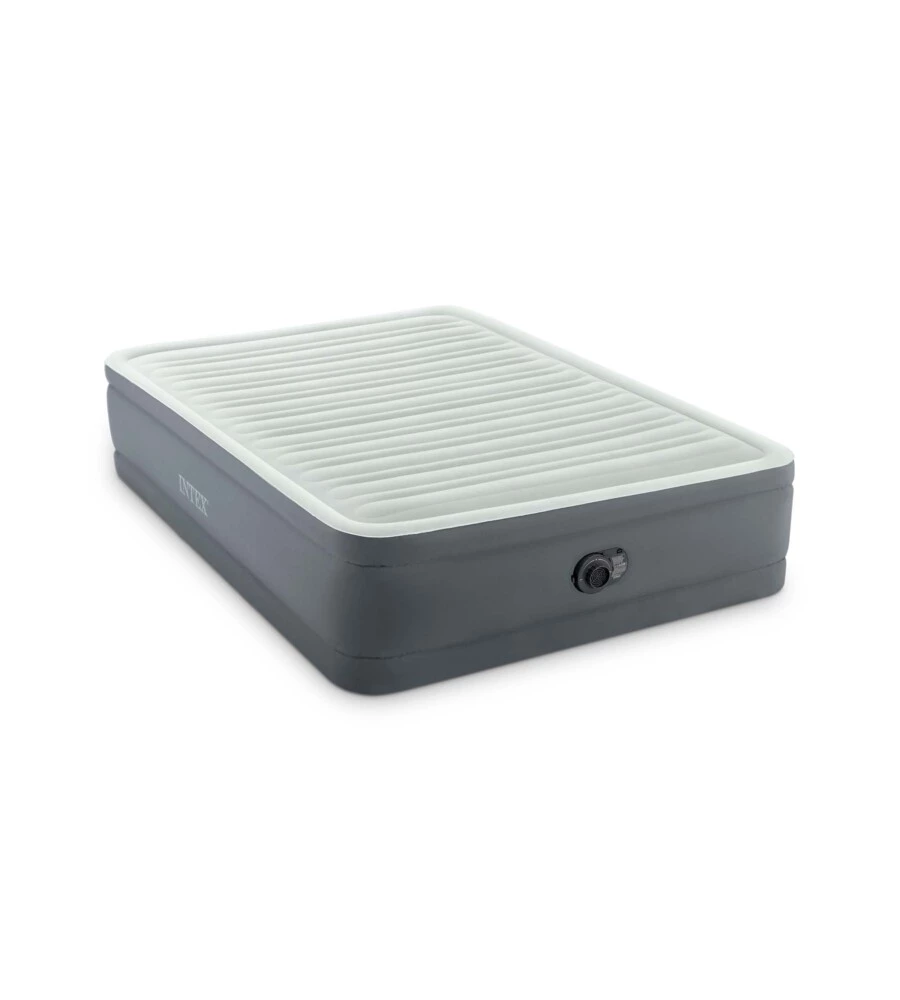 MATERASSO MATRIMONIALE AUTOGONFIANTE INTEX "AIRBED DURA-BEAM PREMAIRE I" COLORE GRIGIO CHIARO E POMPA INTEGRATA, 152X203X46 CM - COD. 64906ND