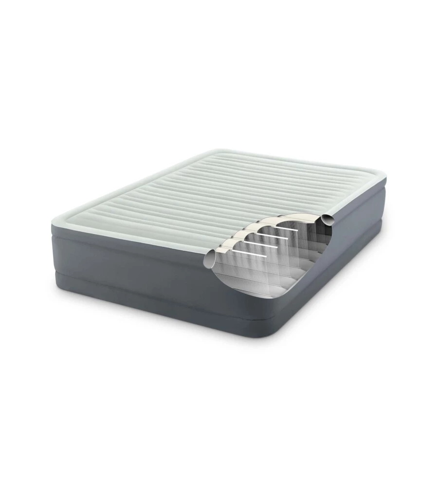 MATERASSO MATRIMONIALE AUTOGONFIANTE INTEX "AIRBED DURA-BEAM PREMAIRE I" COLORE GRIGIO CHIARO E POMPA INTEGRATA, 152X203X46 CM - COD. 64906ND