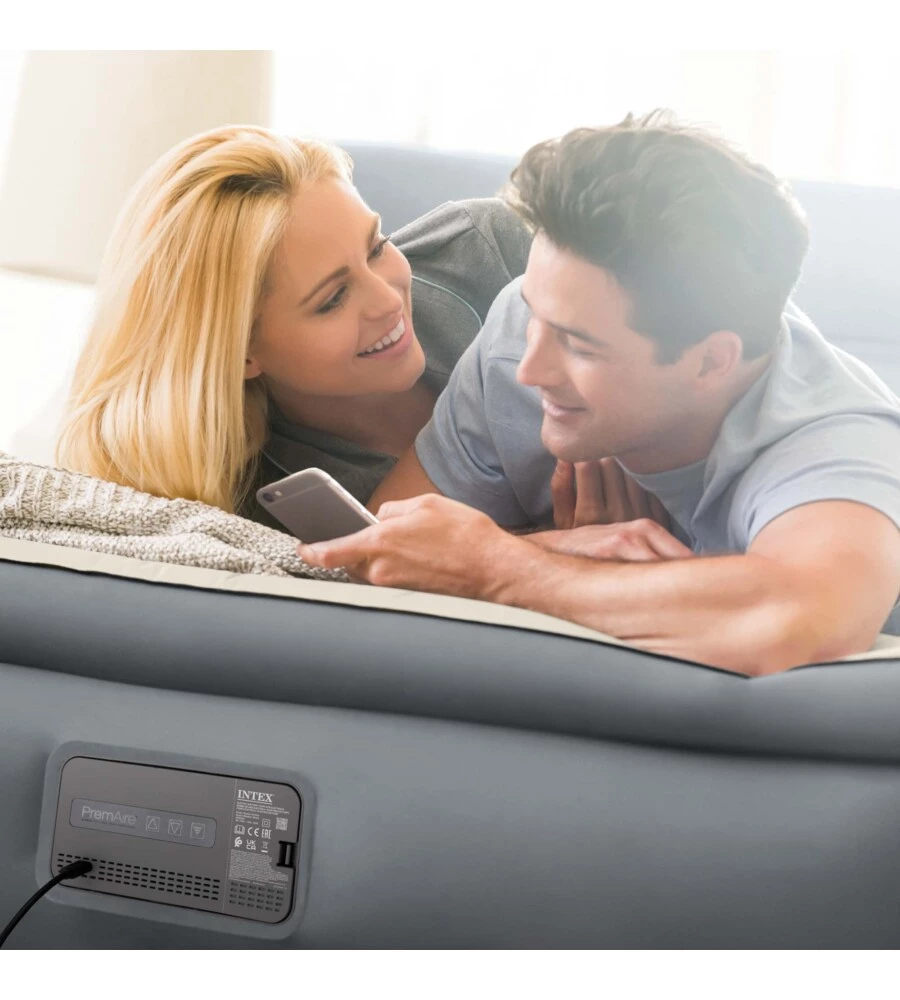 MATERASSO MATRIMONIALE AUTOGONFIANTE INTEX "AIRBED DURA-BEAM PREMAIRE II" COLORE BEIGE CON CONNESSIONE BLUETOOTH, 152X203X46 CM - COD. 64926ND