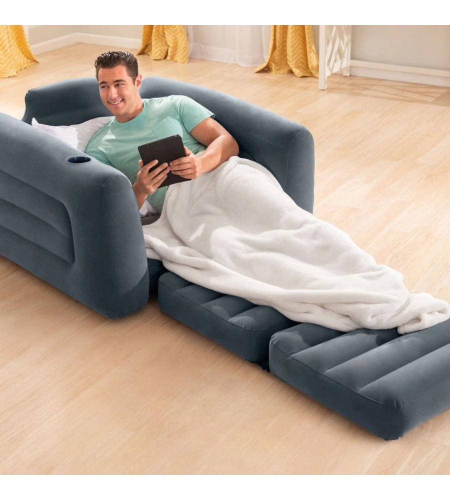 POLTRONA LETTO GONFIABILE INTEX COLORE GRIGIO, 117X224X66 CM - COD. 66551NP