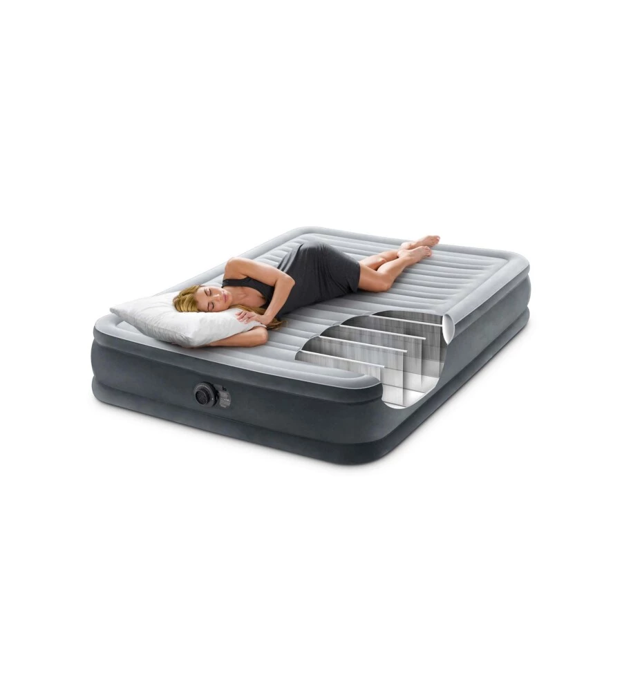 MATERASSO AD UNA PIAZZA E MEZZA AUTOGONFIANTE INTEX "AIRBED DURA-BEAM COMFORT-PLUSH MID-RISE" COLORE GRIGIO CHIARO, 137X191X33 CM - COD. 67768ND.