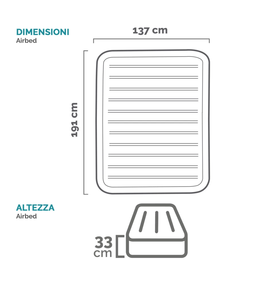 MATERASSO AD UNA PIAZZA E MEZZA AUTOGONFIANTE INTEX "AIRBED DURA-BEAM COMFORT-PLUSH MID-RISE" COLORE GRIGIO CHIARO, 137X191X33 CM - COD. 67768ND.