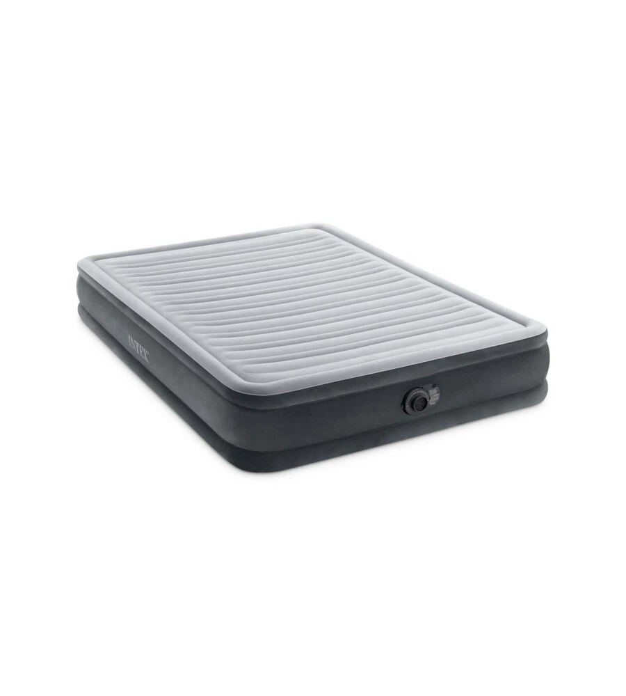 MATERASSO MATRIMONIALE AUTOGONFIANTE INTEX "AIRBED DURA-BEAM COMFORT-PLUSH MID-RISE" COLORE GRIGIO CHIARO E POMPA INTEGRATA, 152X203X33 CM - COD. 67770ND