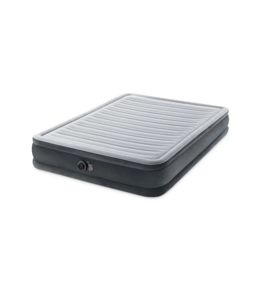 MATERASSO MATRIMONIALE AUTOGONFIANTE INTEX "AIRBED DURA-BEAM COMFORT-PLUSH MID-RISE" COLORE GRIGIO CHIARO E POMPA INTEGRATA, 152X203X33 CM - COD. 67770ND