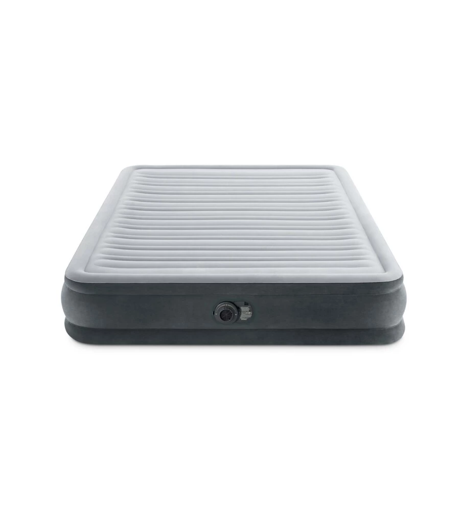 MATERASSO MATRIMONIALE AUTOGONFIANTE INTEX "AIRBED DURA-BEAM COMFORT-PLUSH MID-RISE" COLORE GRIGIO CHIARO E POMPA INTEGRATA, 152X203X33 CM - COD. 67770ND