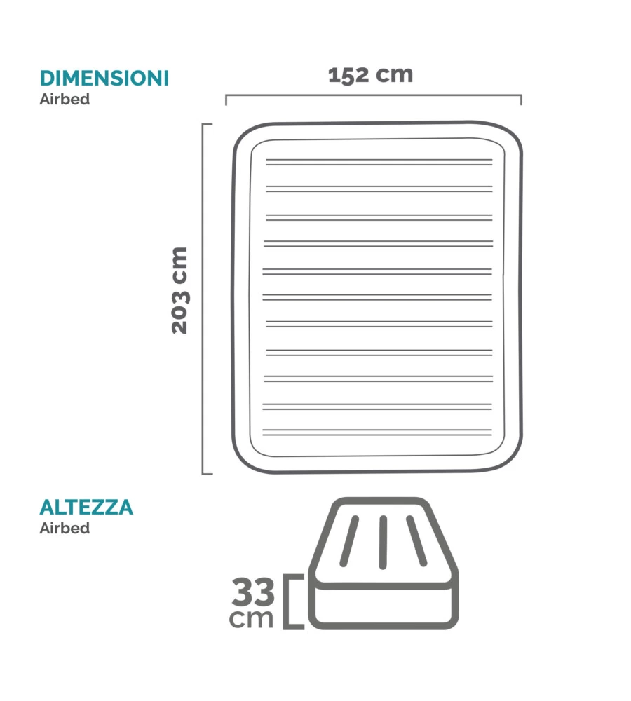 MATERASSO MATRIMONIALE AUTOGONFIANTE INTEX "AIRBED DURA-BEAM COMFORT-PLUSH MID-RISE" COLORE GRIGIO CHIARO E POMPA INTEGRATA, 152X203X33 CM - COD. 67770ND