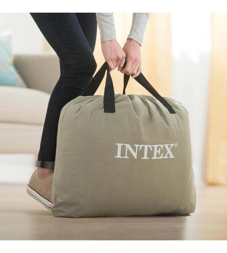 MATERASSO MATRIMONIALE AUTOGONFIANTE INTEX "AIRBED DURA-BEAM COMFORT-PLUSH MID-RISE" COLORE GRIGIO CHIARO E POMPA INTEGRATA, 152X203X33 CM - COD. 67770ND