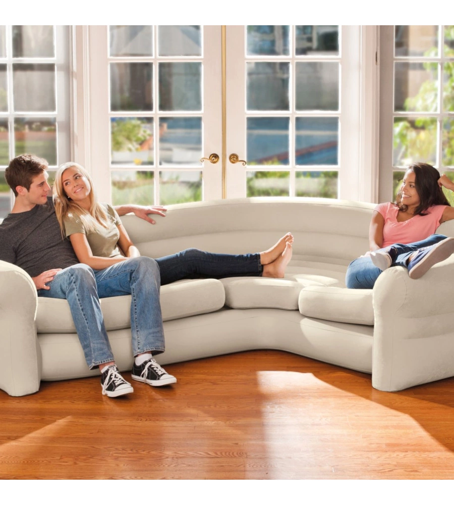 DIVANO GONFIABILE ANGOLARE INTEX COLORE BEIGE CON BRACCIOLI, 257X203X76 CM - COD. 68575NP