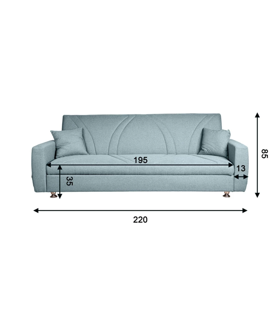 DIVANO LETTO CONTENITORE BELLAHOME "EVA" 3 POSTI COLORE GRIGIO MENTA, 220X84X85 CM