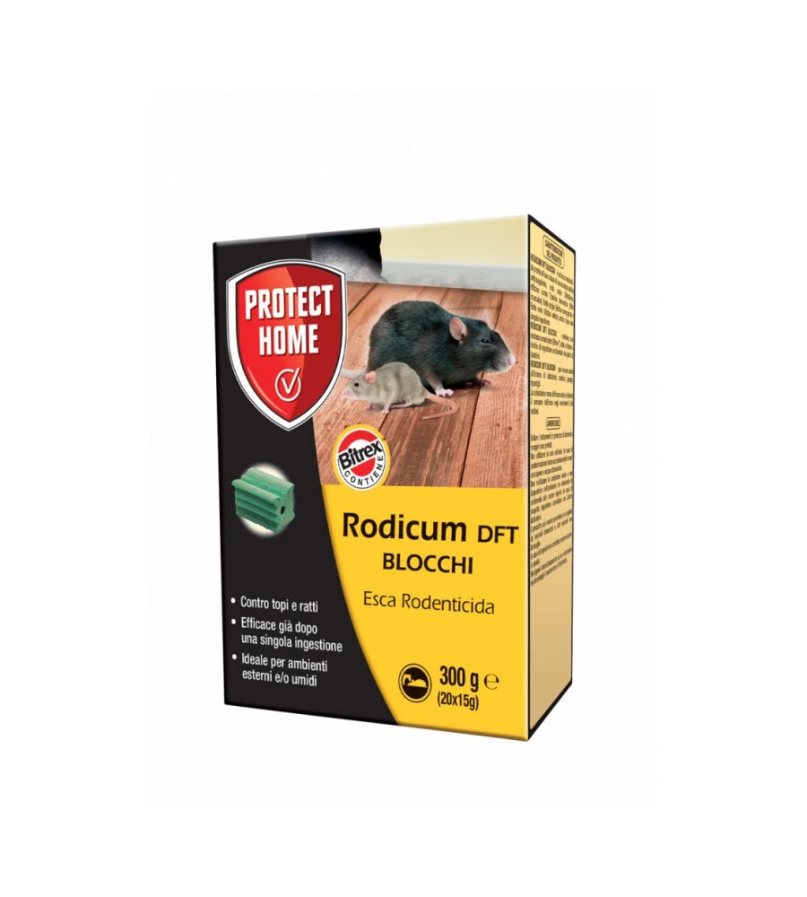 ESCA RODENTICIDA PROTECT HOME "RODICUM DFT" IN BLOCCHI, 300 GRAMMI