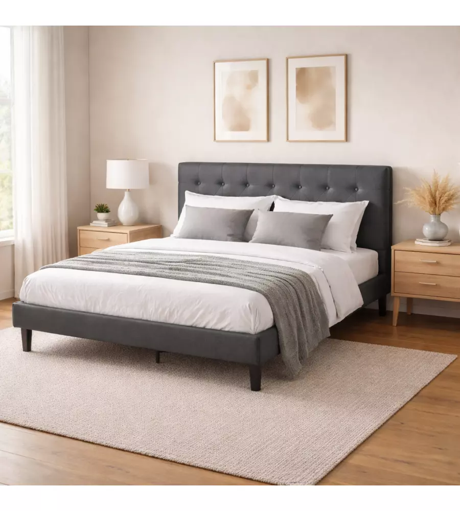 LETTO MATRIMONIALE BELLAHOME "PARIGI" GRIGIO SCURO 160X200X102 CM