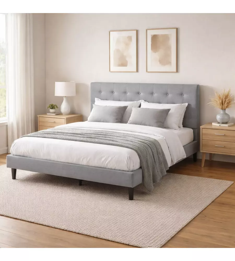 LETTO MATRIMONIALE BELLAHOME "PARIGI" GRIGIO CHIARO 160X200X102 CM