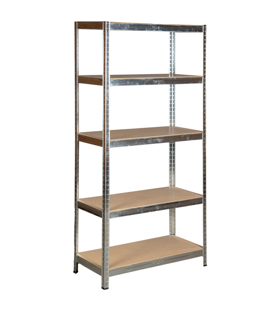 SCAFFALE IN METALLO ZINCATO EASY SYSTEM CON 5 RIPIANI IN MDF, 90X40X180 CM