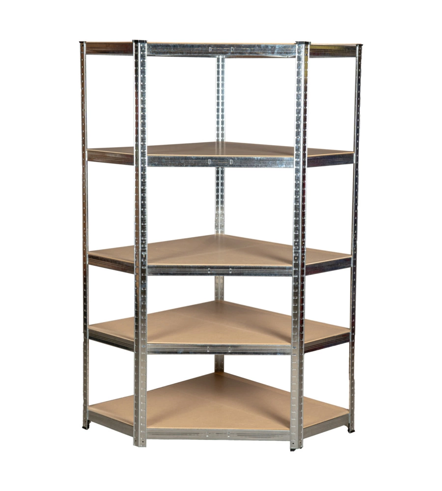 SCAFFALE ANGOLARE IN METALLO EASY SYSTEM CON 5 RIPIANI IN MDF, 90X90X40X40X180 CM