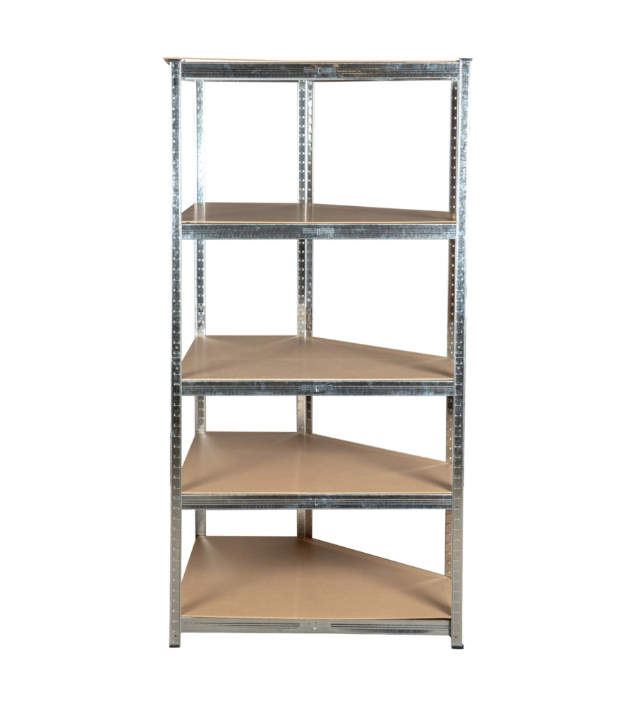 SCAFFALE ANGOLARE IN METALLO EASY SYSTEM CON 5 RIPIANI IN MDF, 90X90X40X40X180 CM