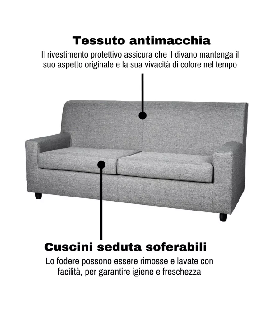 DIVANO BELLAHOME "ESTER" 3 POSTI IN TESSUTO GRIGIO SCURO 187X80X85 CM