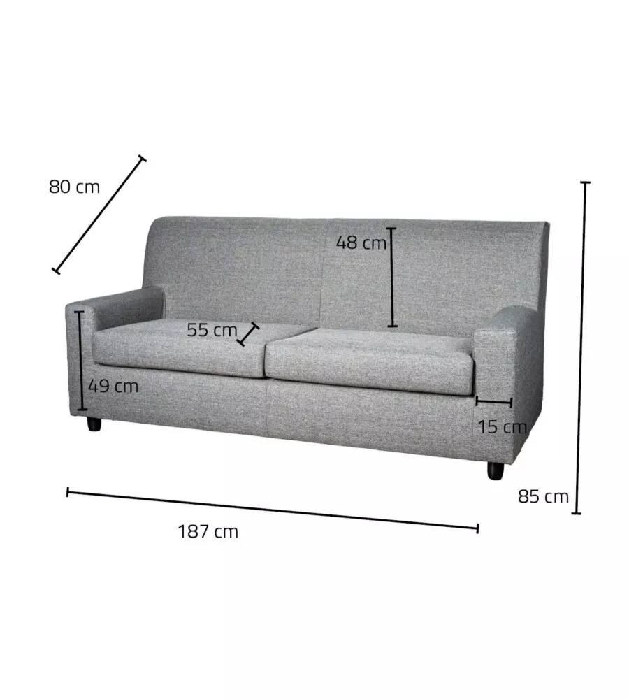 DIVANO "ESTER" 3 POSTI IN TESSUTO GRIGIO SCURO, 187X80X85 CM