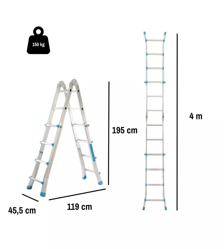 SCALA MULTIPOSIZIONE IN ALLUMINIO EASY SYSTEM 4+4 GRADINI