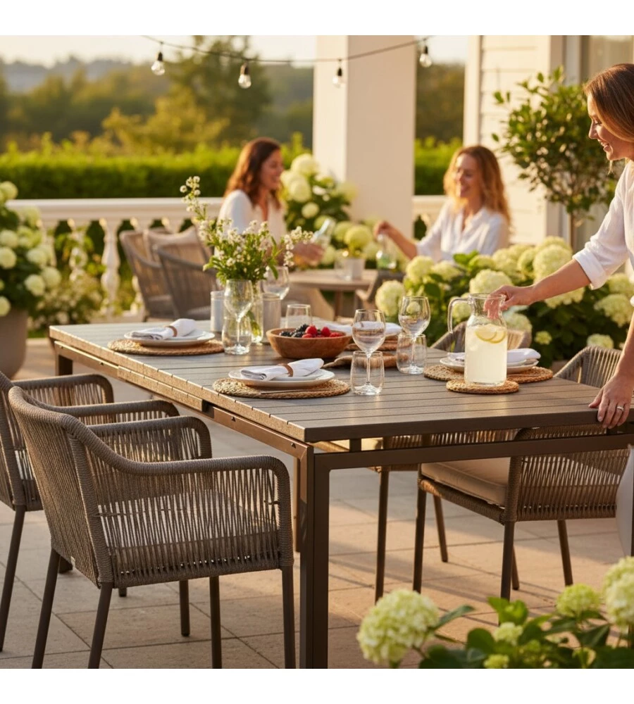 TAVOLO DA ESTERNO ALLUNGABILE "CALIFORNIA" IN FERRO E POLIETILENE ANTRACITE 180/240X90X75 CM