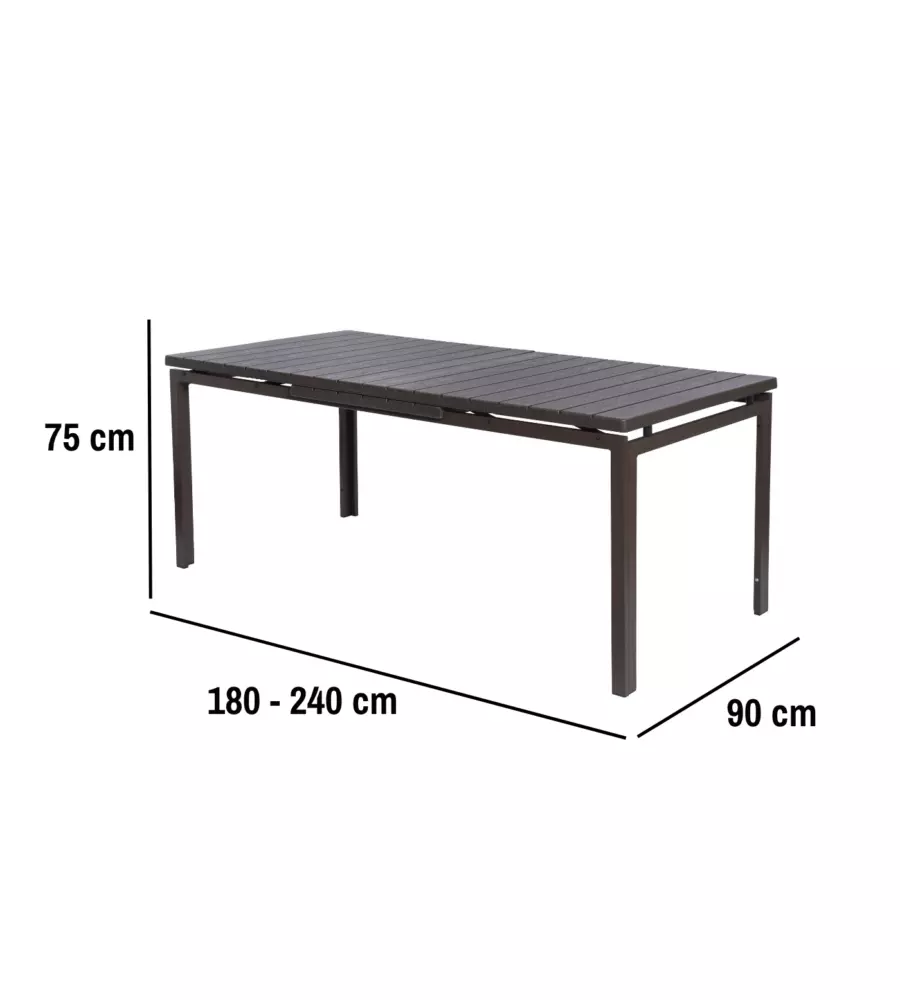 TAVOLO DA ESTERNO ALLUNGABILE "CALIFORNIA" IN FERRO E POLIETILENE ANTRACITE 180/240X90X75 CM