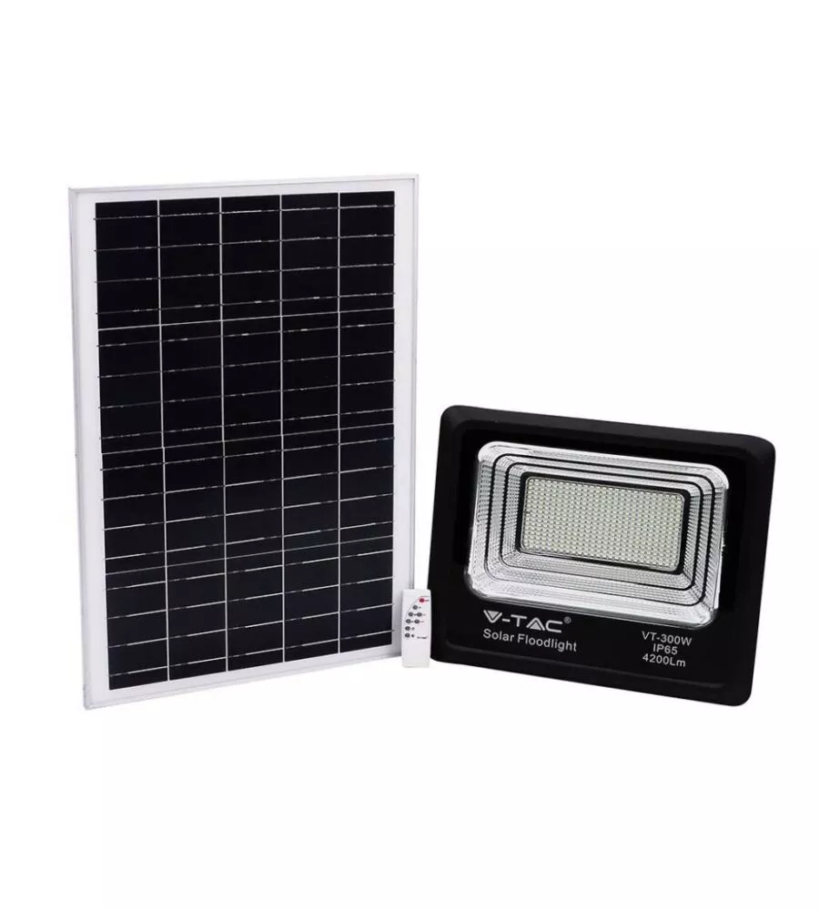 FARO LED CON TELECOMANDO E PANNELLO SOLARE 50W, 6000K