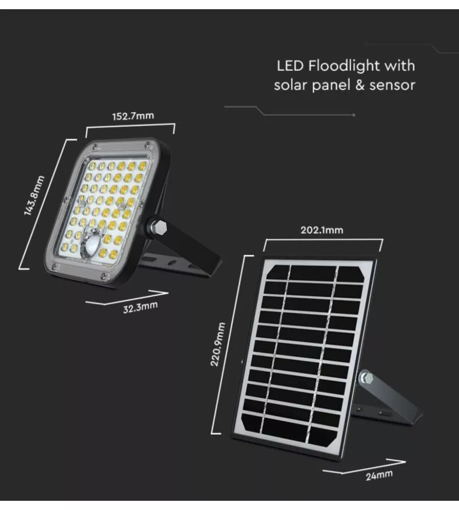 PANNELLO LED CON RICARICA SOLARE E SENSORE 10W, 6400K