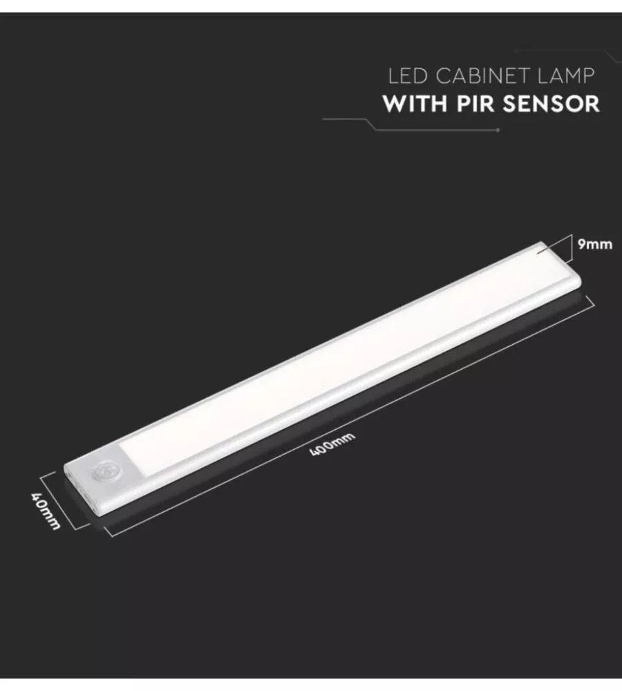 LAMPADA A LED DA ARMADIO RICARICABILE CON SENSORE PIR ARGENTO, 3000K
