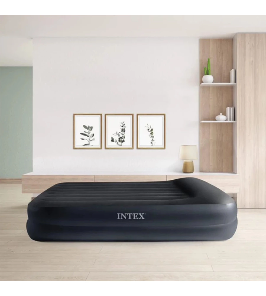 MATERASSO MATRIMONIALE AUTOGONFIANTE INTEX "DURA-BEAM PILLOW REST RAISED" COLORE BLU SCURO CON POMPA ELETTRICA INCLUSA, 152X203X42 CM - COD. 64124ND