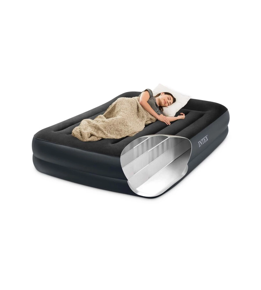 MATERASSO MATRIMONIALE AUTOGONFIANTE INTEX "DURA-BEAM PILLOW REST RAISED" COLORE BLU SCURO CON POMPA ELETTRICA INCLUSA, 152X203X42 CM - COD. 64124ND