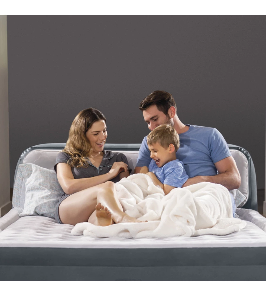 MATERASSO MATRIMONIALE AUTOGONFIANTE INTEX "DURA-BEAM PILLOW ULTRA PUSH" COLORE GRIGIO CHIARO E POMPA ELETTRICA INCLUSA 152X236X86 CM - cod 64448ND