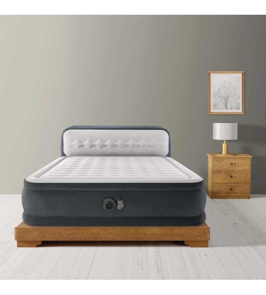 MATERASSO MATRIMONIALE AUTOGONFIANTE INTEX "DURA-BEAM PILLOW ULTRA PUSH" COLORE GRIGIO CHIARO E POMPA ELETTRICA INCLUSA 152X236X86 CM - cod 64448ND
