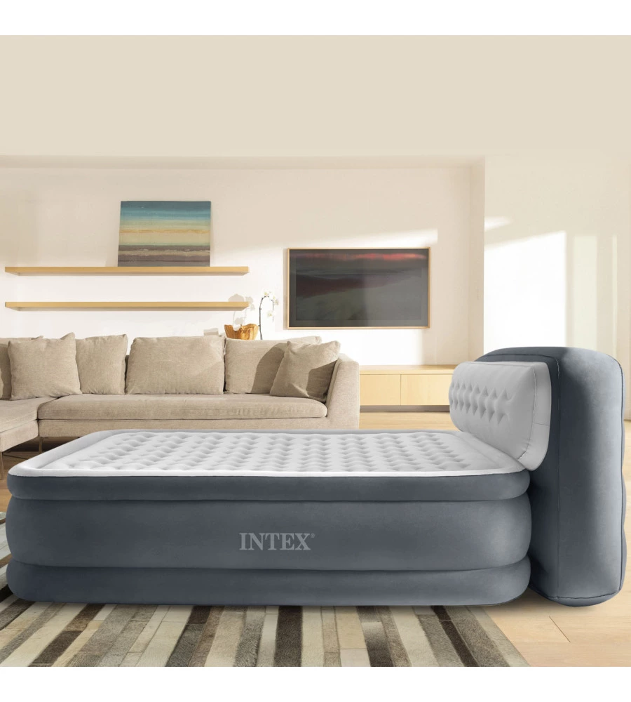 MATERASSO MATRIMONIALE AUTOGONFIANTE INTEX "DURA-BEAM PILLOW ULTRA PUSH" COLORE GRIGIO CHIARO E POMPA ELETTRICA INCLUSA 152X236X86 CM - cod 64448ND