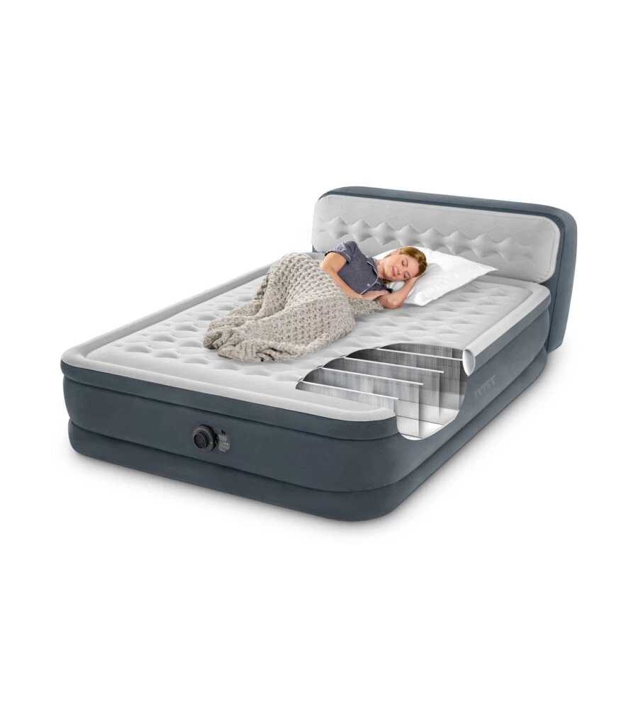MATERASSO MATRIMONIALE AUTOGONFIANTE INTEX "DURA-BEAM PILLOW ULTRA PUSH" COLORE GRIGIO CHIARO E POMPA ELETTRICA INCLUSA 152X236X86 CM - cod 64448ND