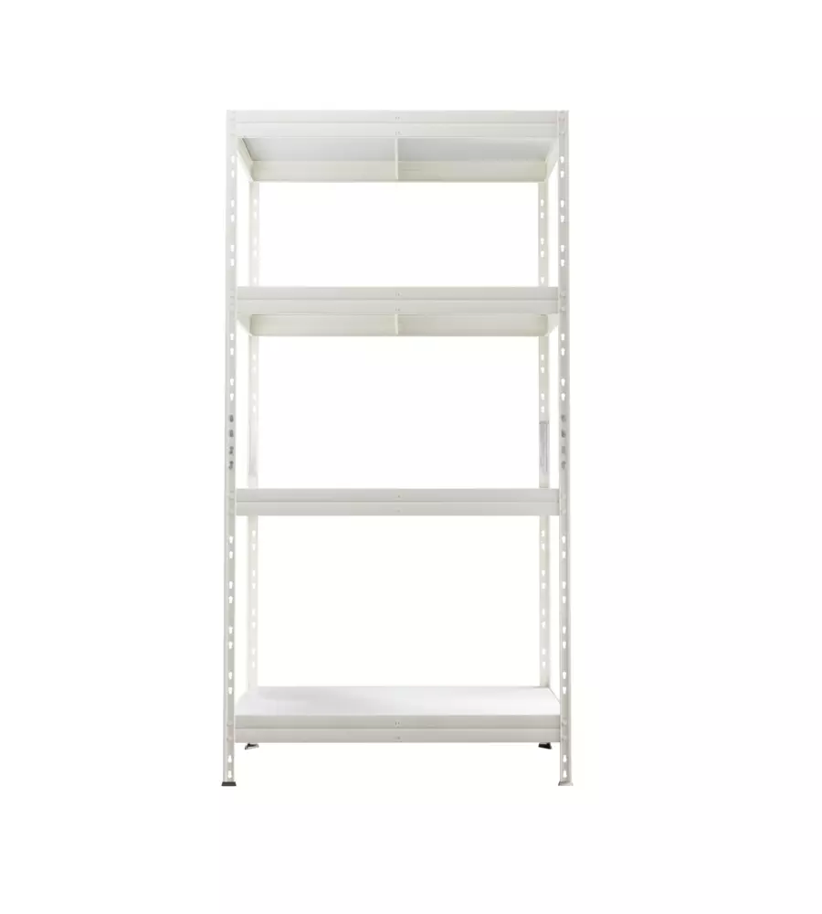 SCAFFALE IN ACCIAIO "RIVET" AD INCASTRO CON 4 RIPIANI COLORE BIANCO, 90X40X180 CM