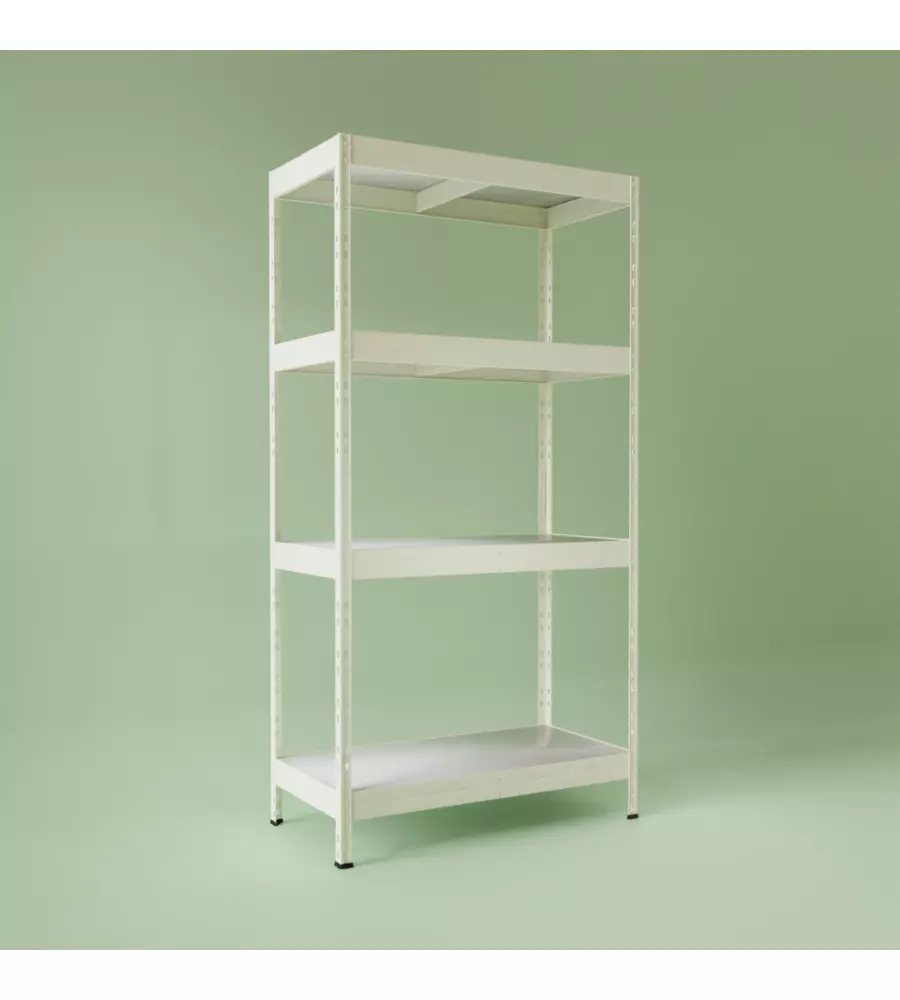 SCAFFALE IN ACCIAIO "RIVET" AD INCASTRO CON 4 RIPIANI COLORE BIANCO, 90X40X180 CM