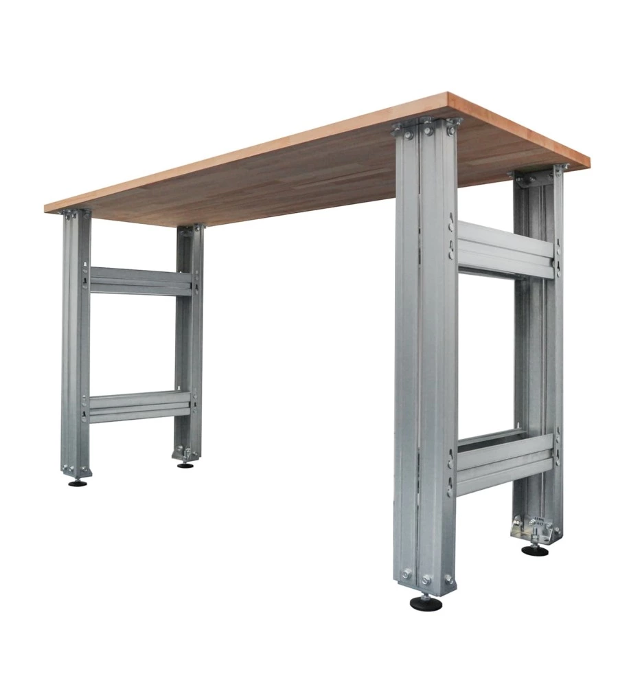 BANCO DA LAVORO CON STRUTTURA IN ACCIAIO E PIANO IN LEGNO MASSICCIO, 150X60X90 CM