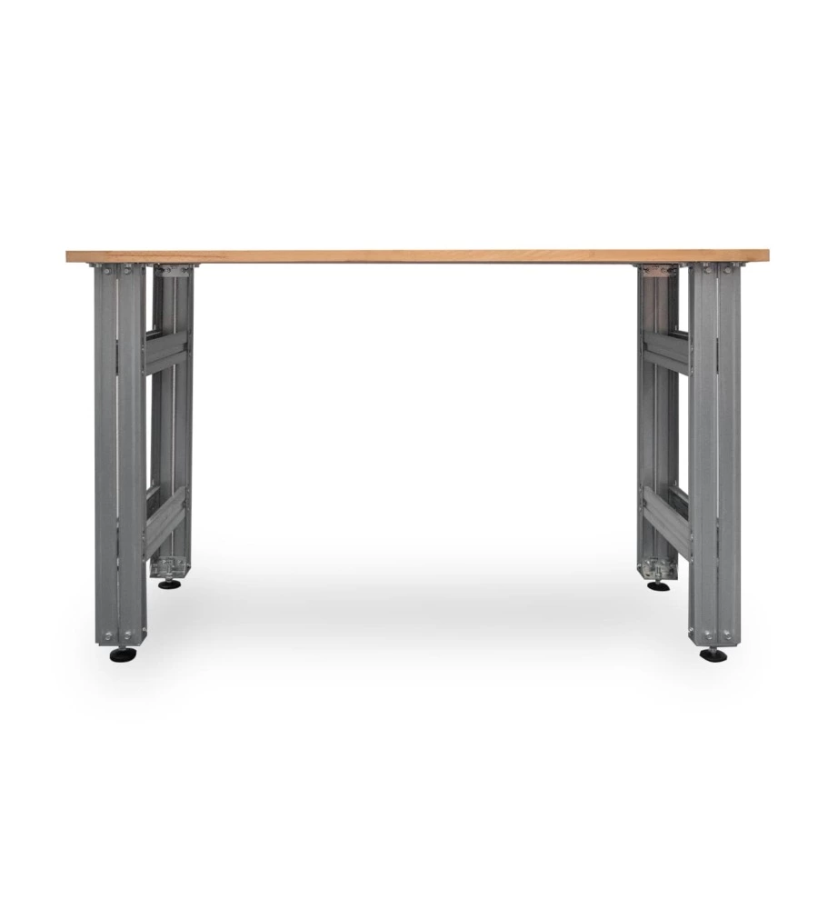 BANCO DA LAVORO CON STRUTTURA IN ACCIAIO E PIANO IN LEGNO MASSICCIO, 150X60X90 CM