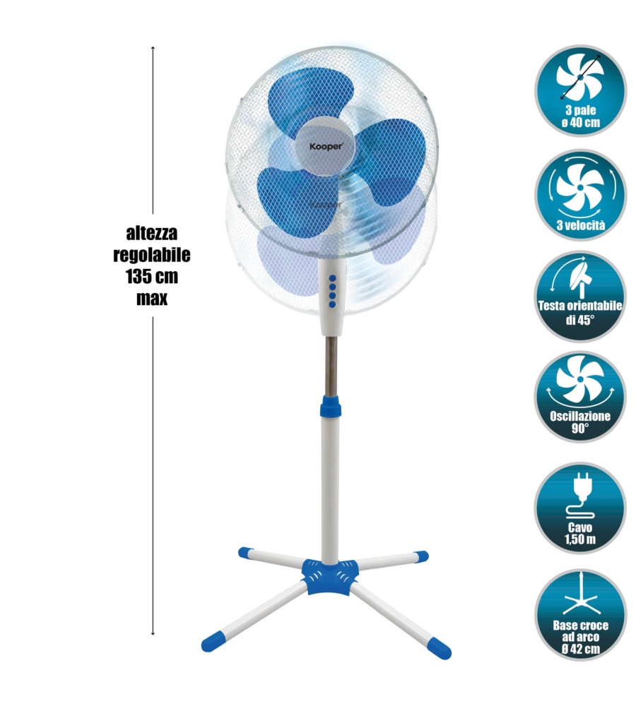 VENTILATORE A PIANTANA CON 3 PALE E 3 VELOCITÀ BIANCO 45 W